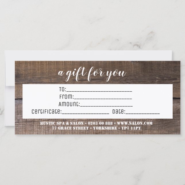 Certificat cadeau personnalisé Rustic Business (Devant)