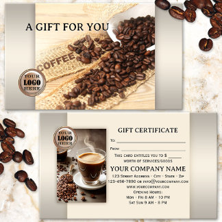 Certificat Cadeau Photo de Café Élégant