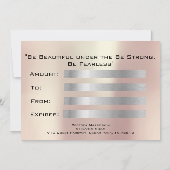 Certificat cadeau Pink Blush Lash Beauty Maquillag (Dos)