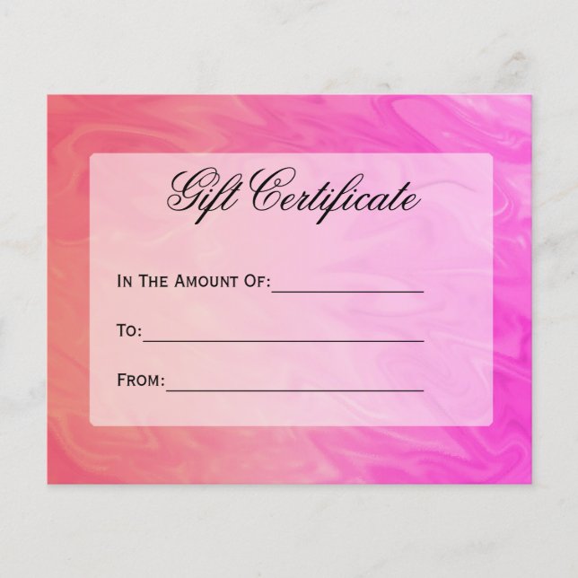 Certificat cadeau Pink Orange Design (Devant)