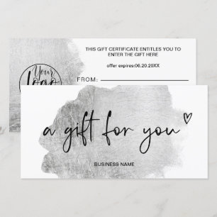 Certificat cadeau pour le coeur en feuille d'argen