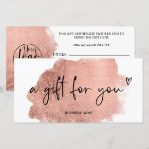 Certificat cadeau pour le coeur en feuille d'or ro