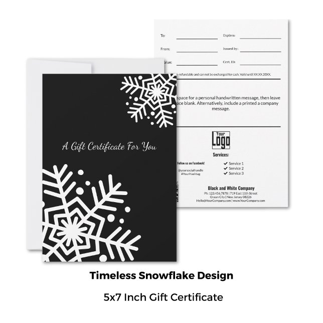 Certificat cadeau pour les petites entreprises de  (5x7 Inch, Winter Small Business Snowflake Gift Certificate Cards)