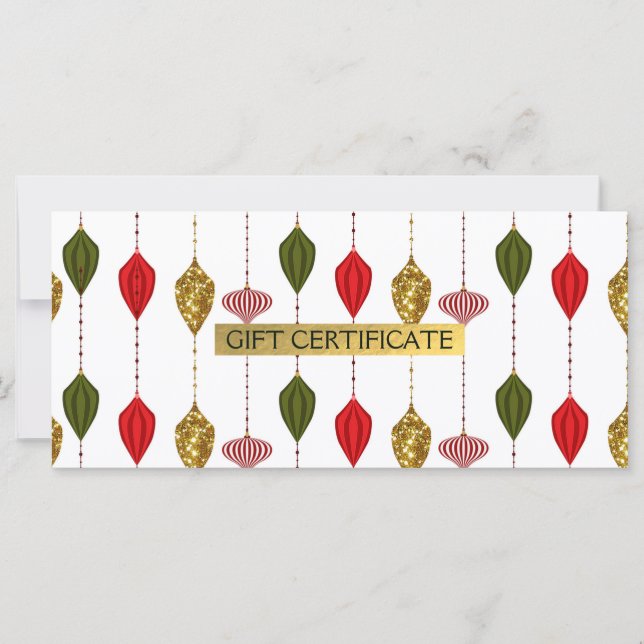 Certificat-cadeau pour ornements de fêtes de Noël  (Devant)