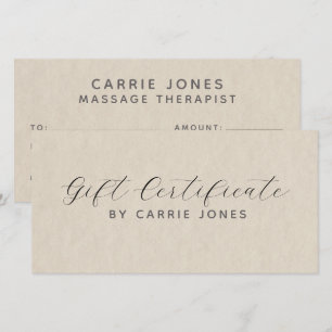Certificat cadeau pour thérapeute en massage simpl