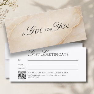 Certificat Cadeau QR Code en Marbre Beige Élégant