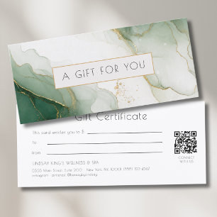 Certificat Cadeau QR Code en Marbre Vert Luxe Or