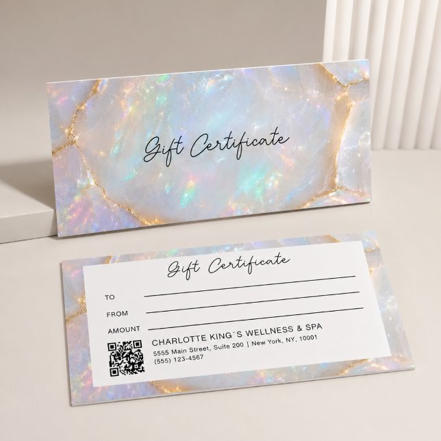 Certificat Cadeau QR Code Holographique Opale Luxe (Luxury Opal Holographic QR Code Gift Certificate)