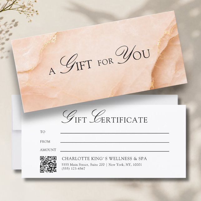 Certificat Cadeau QR Code Marbre Élégant de Pêche (A Gift for You! Custom Peach Gold Marble QR Code)