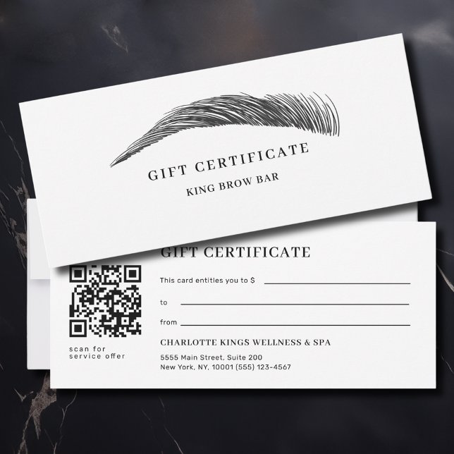 Certificat cadeau QR Code Salon de sourcils minima (Minimal Eyebrow Salon QR Code Gift Certificate)