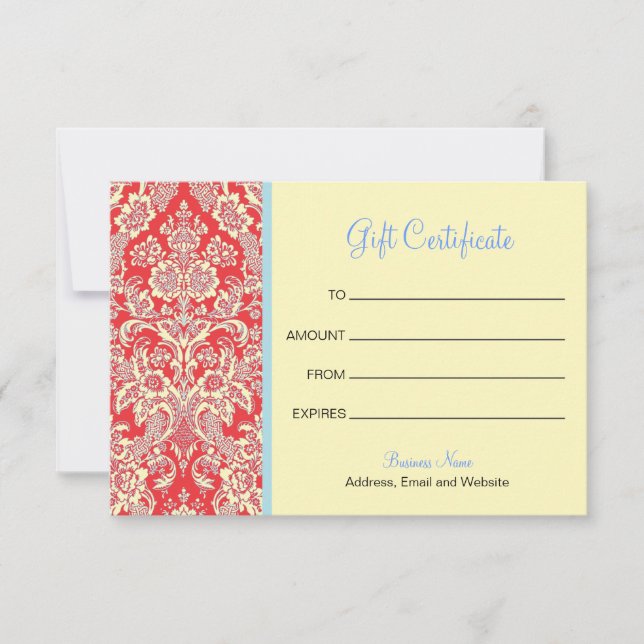 Certificat cadeau Red Damask (Devant)