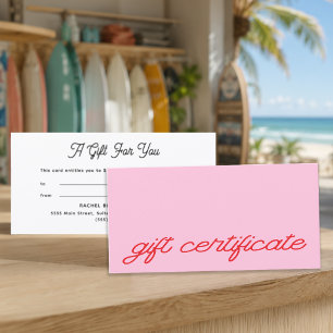 Certificat Cadeau Rose Écriture Moderne