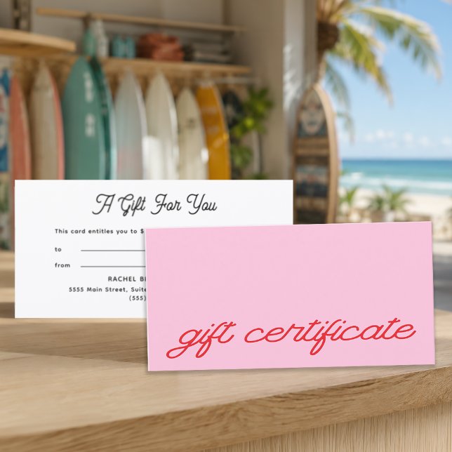 Certificat Cadeau Rose Écriture Moderne (Modern Script Pink Gift Certificate)