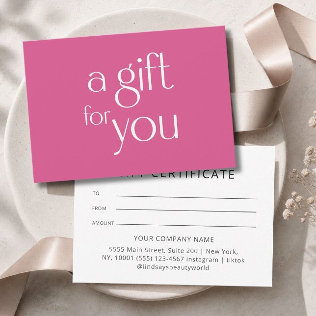 Certificat Cadeau Rose Moderne (Modern Pink Gift Certficate)
