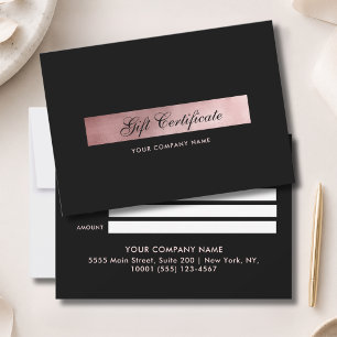 Certificat Cadeau Rosé Or Élégant Noir