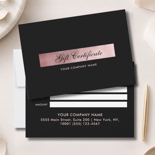 Certificat Cadeau Rosé Or Élégant Noir (Elegant Black Rosegold Gift Certficate)
