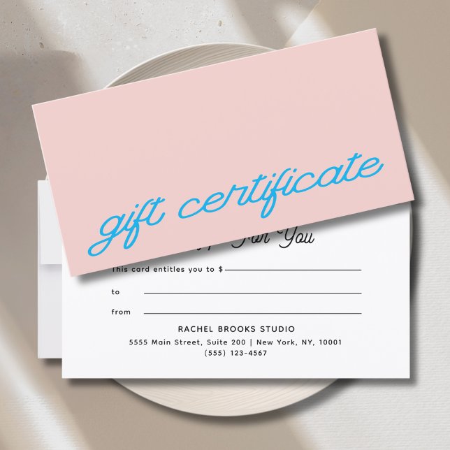 Certificat Cadeau Rose Pâle Écriture Moderne (Modern Script Blush Pink Gift Certificate)