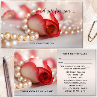 Certificat Cadeau Rose Romantique et Perles