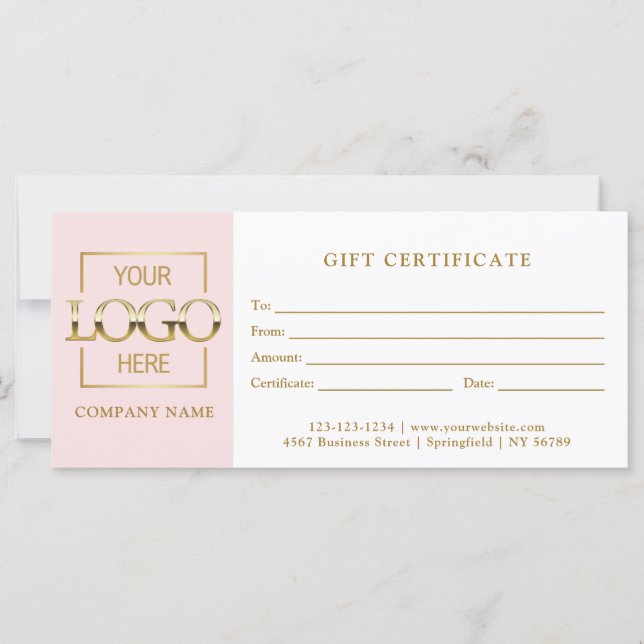 Certificat Cadeau Rose Simple Moderne pour Entrepr (Devant)