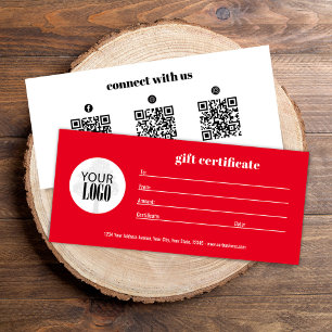 Certificat cadeau rouge du logo de l'entreprise QR