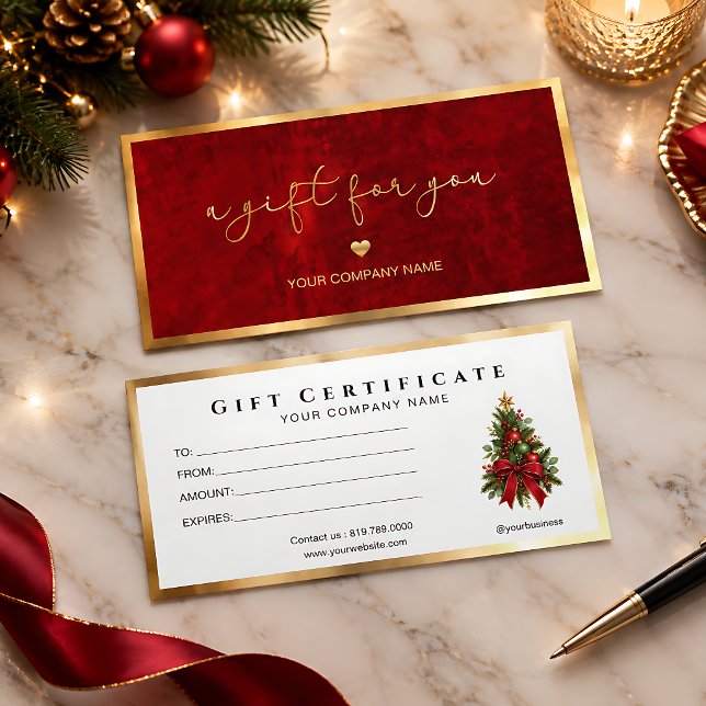 Certificat Cadeau Rouge Et Or Vacances Ajouter Log (Holiday Red And Gold Add Logo Gift Certificate)