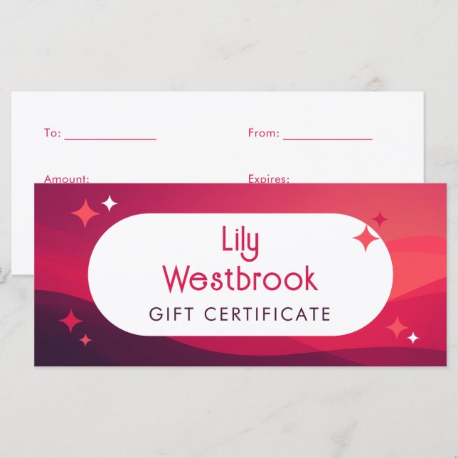 Certificat Cadeau Rouge Rétro Groovy Moderne (Devant / Derrière)