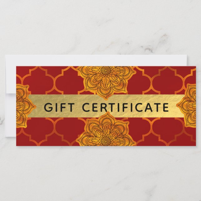 Certificat-cadeau Royal indien or rouge feu (Devant)