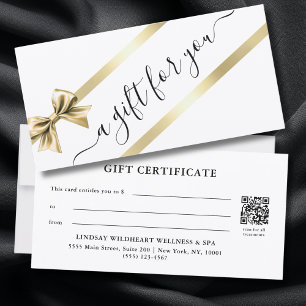 CERTIFICAT CADEAU RUBAN BLANC OR ÉLÉGANT
