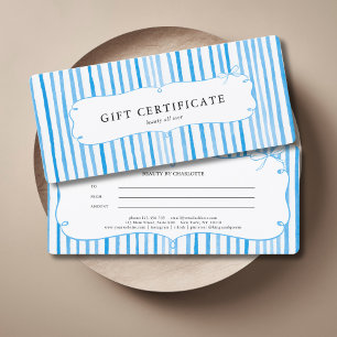 Certificat Cadeau Ruban Vintage Bleu Blanc Rayé