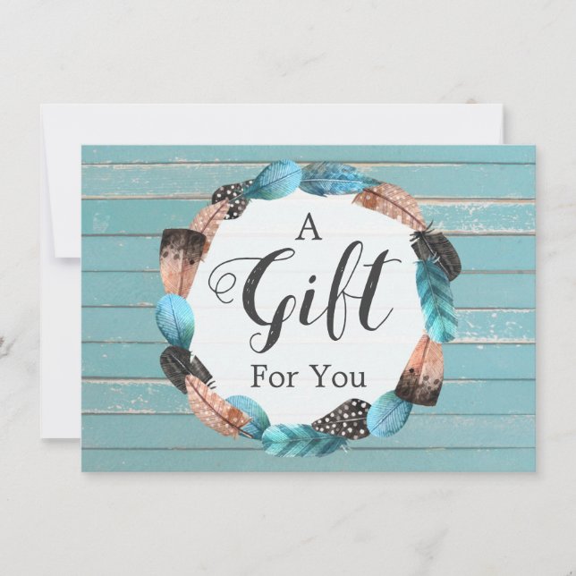 Certificat cadeau Rustique Turquoise Bois & Plumes (Devant)