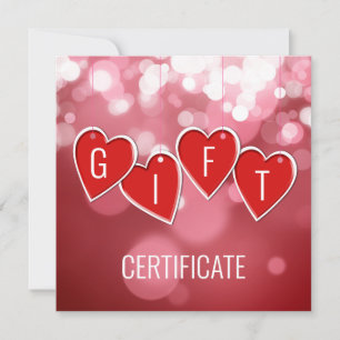 Certificat cadeau Saint Valentin Amour Coeurs roug