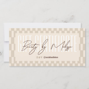 Certificat Cadeau Salon Beige Pastel Rétro Tendanc