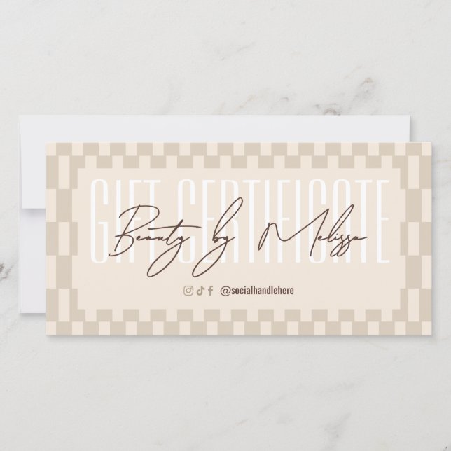 Certificat Cadeau Salon Beige Pastel Rétro Tendanc (Devant)