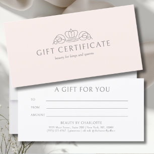 Certificat Cadeau Salon Couronne Élégante Rose