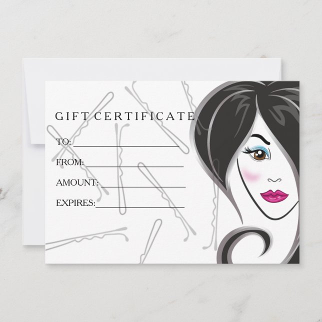 Certificat cadeau salon de coiffure pour fille (Devant)