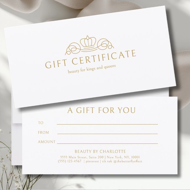 Certificat Cadeau Salon Elegant Crown Blanc (Elegant Crown Salon White Gift Certificate)