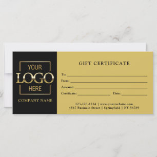 Certificat cadeau simple Black Business Logo Moder
