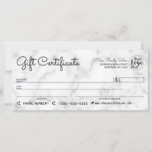 Certificat cadeau simple en marbre noir blanc chèq