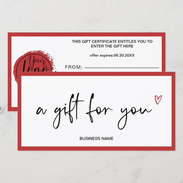 Certificat cadeau simple et moderne (Devant / Derrière)