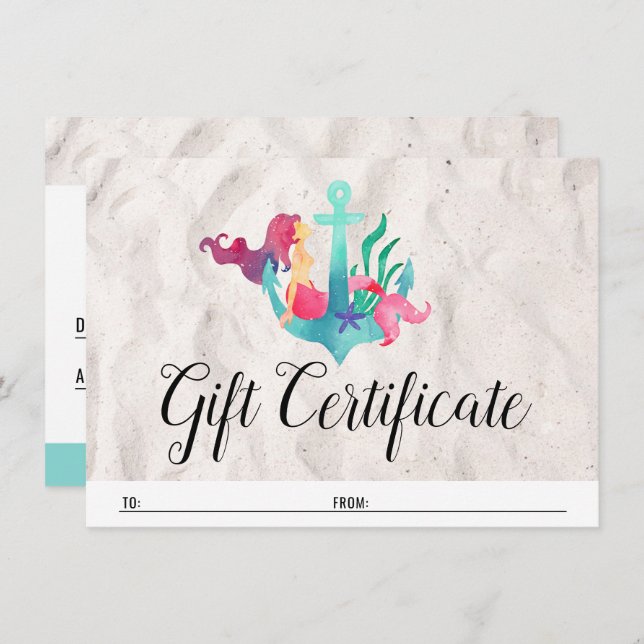Certificat cadeau Sirène sur carte nautique Ancre (Devant / Derrière)