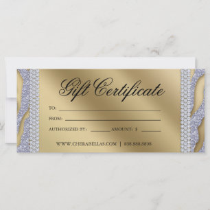 Certificat cadeau Tanning Salon Bijoux Argent Or