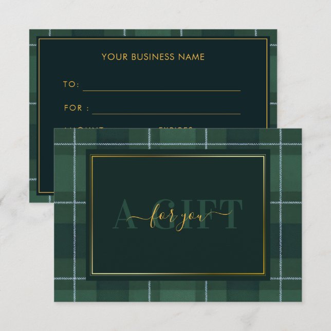 Certificat Cadeau Tartan Vert Foncé Polo Plaid (Devant / Derrière)