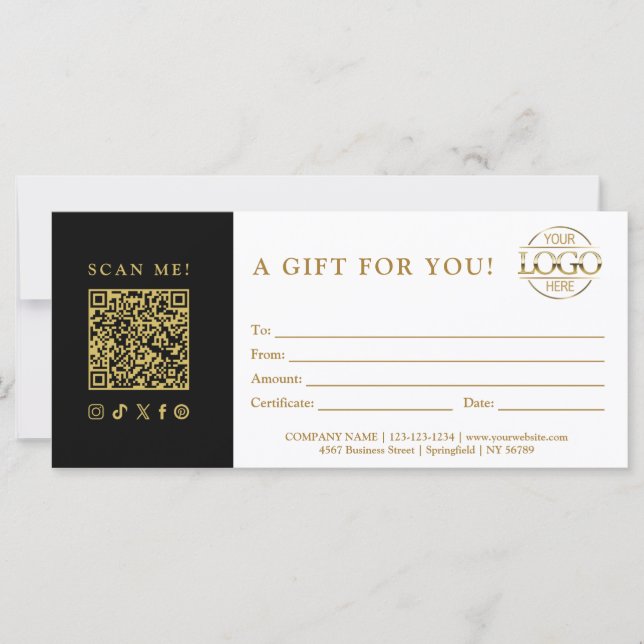 Certificat cadeau tendance | Logo d'entreprise et  (Devant)