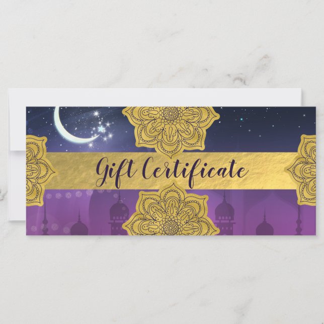 Certificat-cadeau thème marocain indien arabe (Devant)