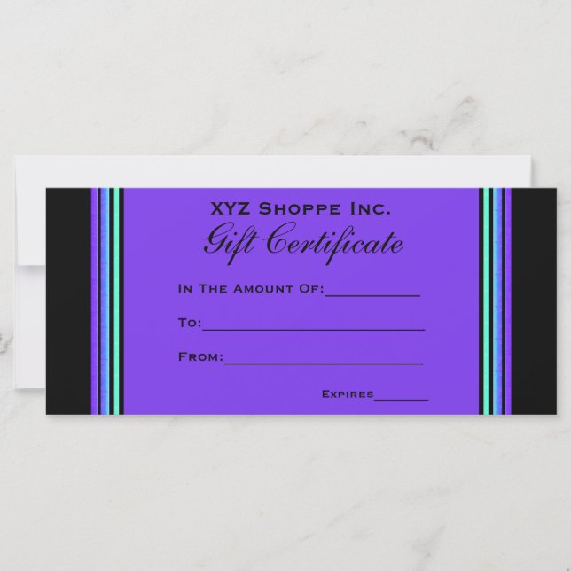 Certificat cadeau turquoise pourpre (Devant)