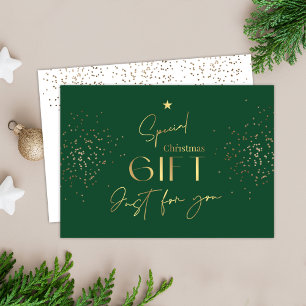 Certificat Cadeau Vert de Noël avec Paillettes Dor