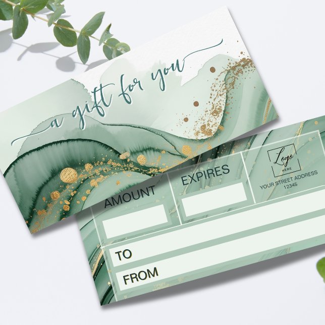 Certificat Cadeau Vert Sauge Aquarelle Or (Créateur téléchargé)