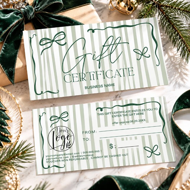 Certificat Cadeau Vert Sauge Rétro Excentrique (Quirky Retro Sage Green Bow Gift Certificate)