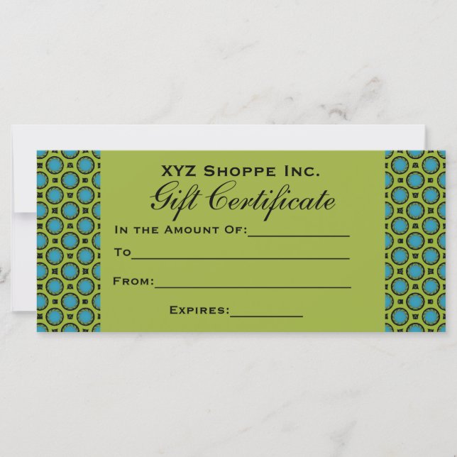 Certificat cadeau vert Turquoise (Devant)