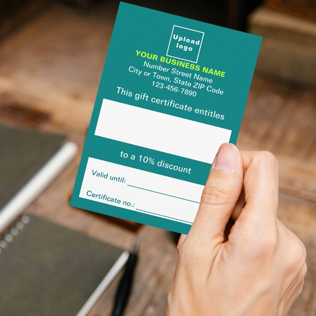 Certificat cadeau vert Turquoise pour les entrepri (Customer holding business teal green gift certificate)